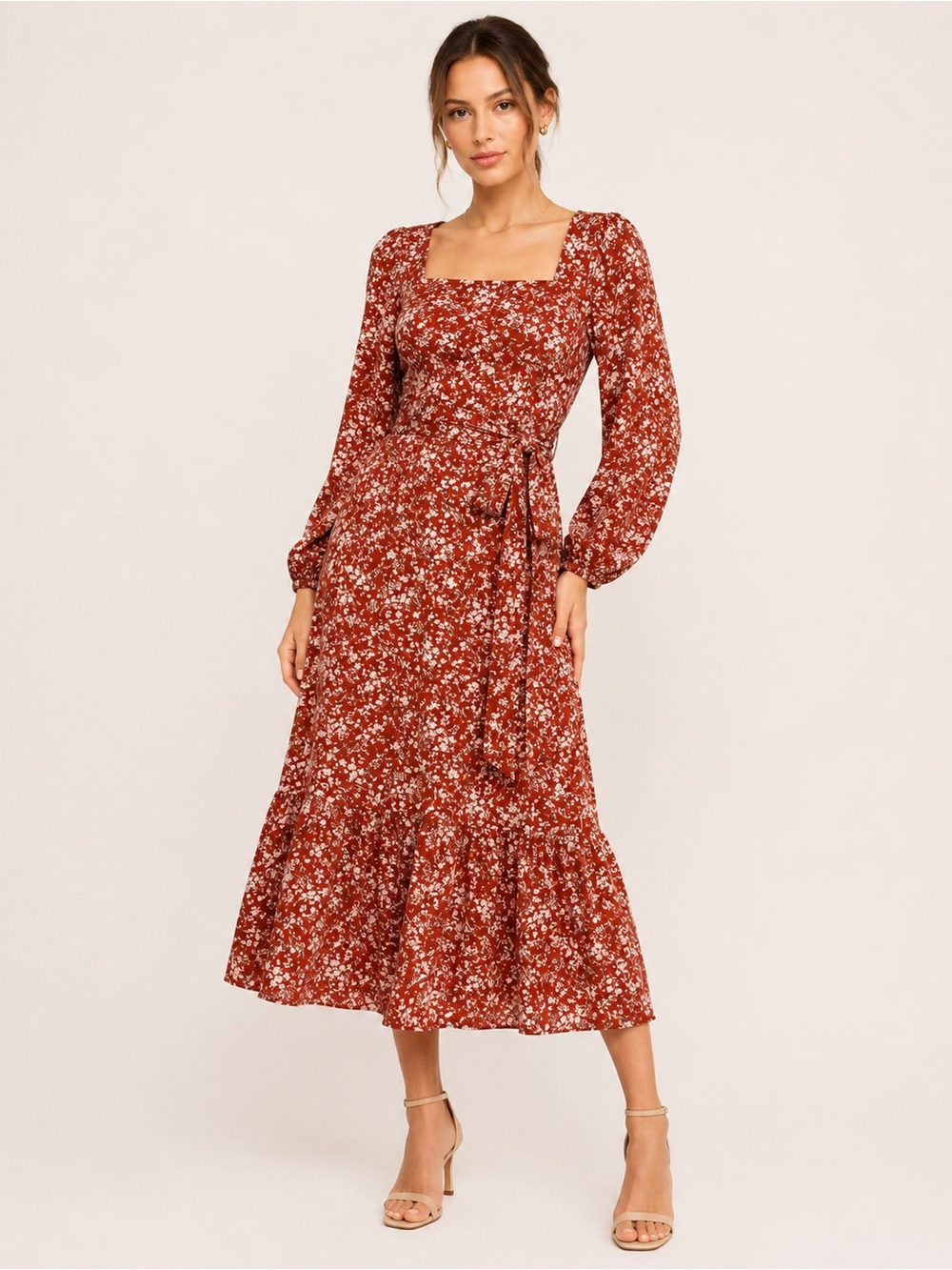 NWT Hayden Los Angeles Floral Tie Waist Midi Dress S - Picture 1 of 3